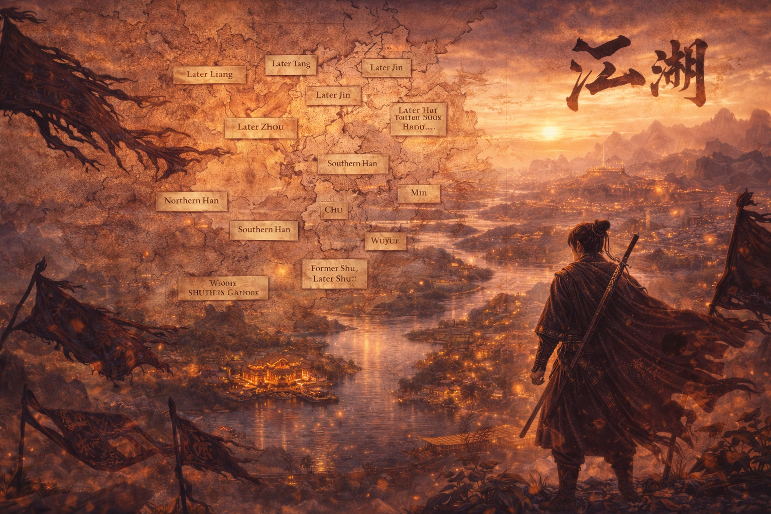 Where Winds Meet lore, Five Dynasties and Ten Kingdoms explained, 10th century China setting, Jianghu meaning