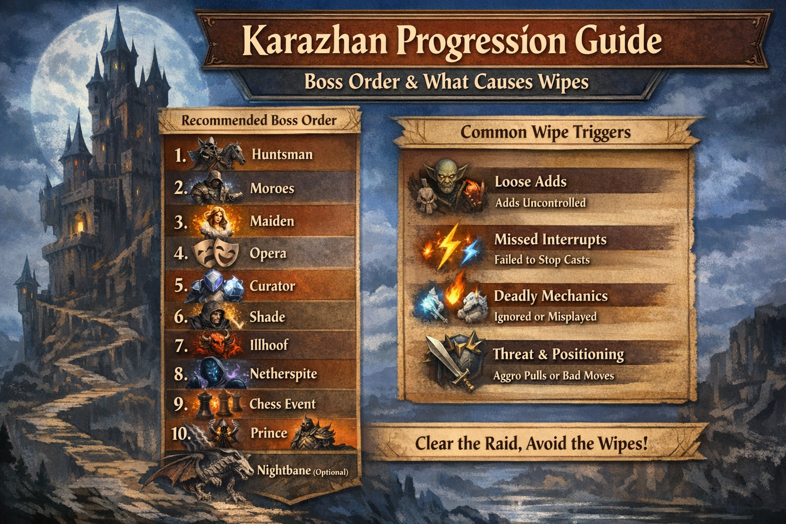 Karazhan progression guide, Karazhan boss order, Karazhan wipe causes, TBC Classic Karazhan route, Attumen strategy