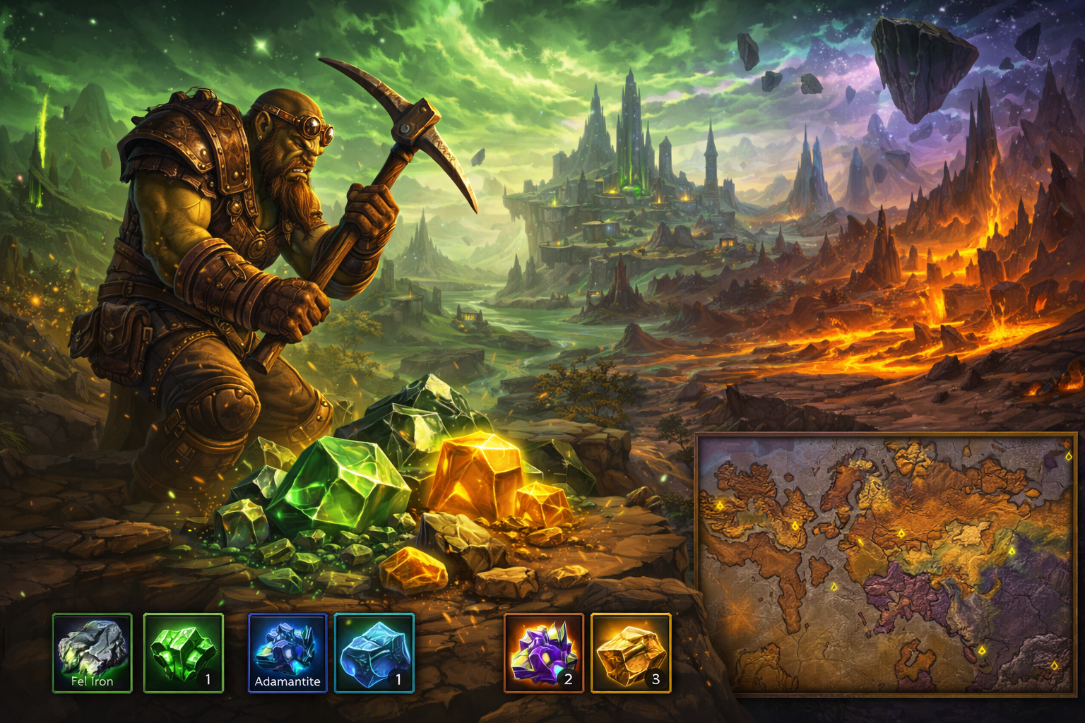 WoW TBC Classic Mining, TBC Mining guide, Mining 1-375 TBC, Outland Mining, Fel Iron Ore farming, Adamantite Ore farming