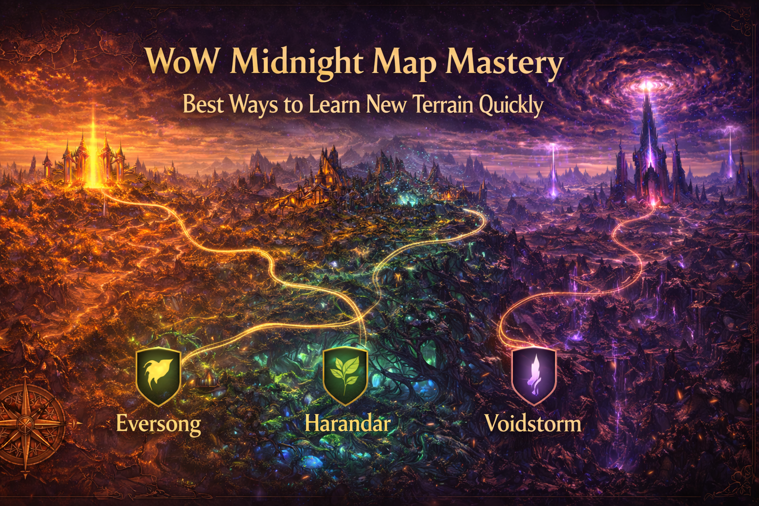 WoW Midnight map mastery, learn new terrain fast WoW, Midnight navigation guide, Midnight landmark method, Skyride route tips, Eversong Woods no loading screens