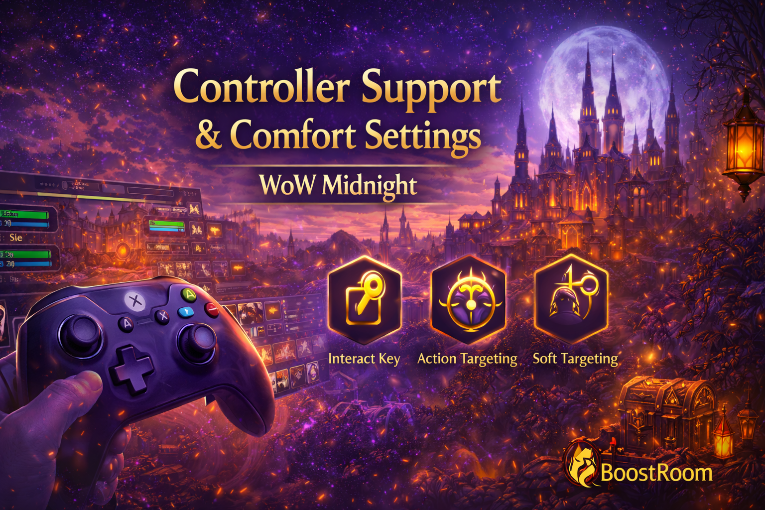 WoW Midnight controller support, WoW gamepad setup, controller keybinds WoW, WoW Midnight comfort settings, accessibility settings WoW, Interact Key WoW, Action Targeting WoW, Soft Targeting WoW